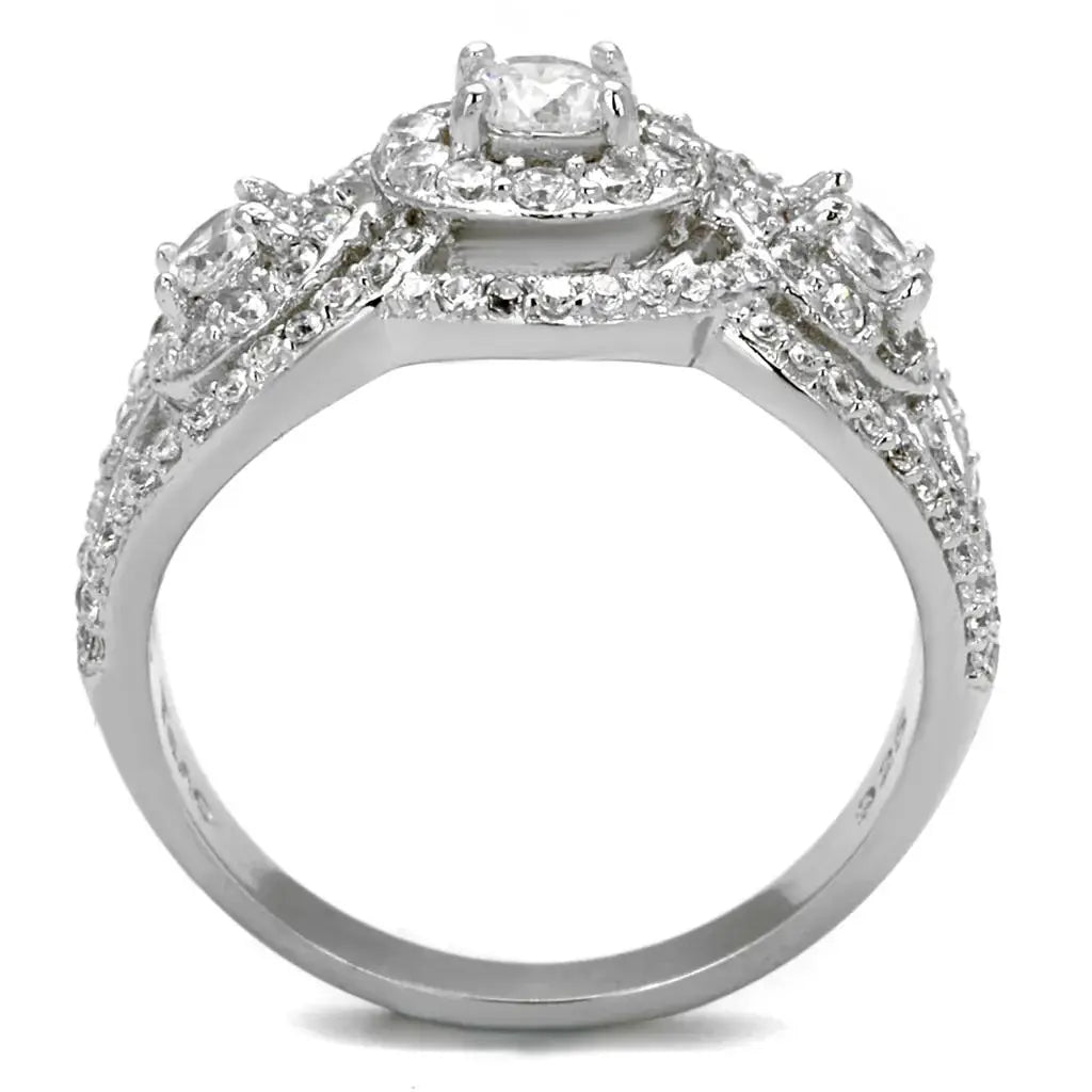 TS468 - Rhodium 925 Sterling Silver Ring with AAA Grade CZ in Clear - Alamode - Flyclothing LLC