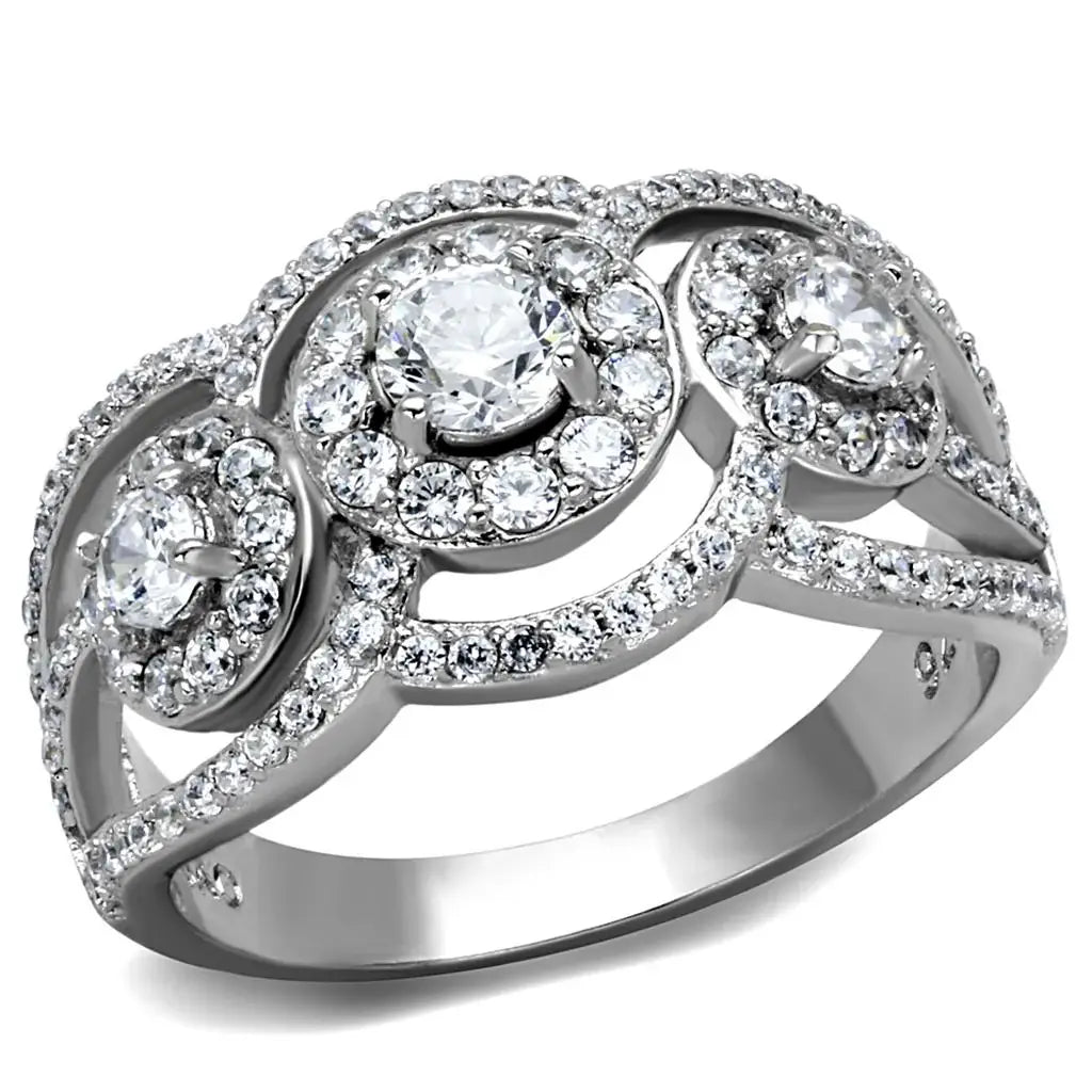 TS468 - Rhodium 925 Sterling Silver Ring with AAA Grade CZ in Clear - Alamode - Flyclothing LLC