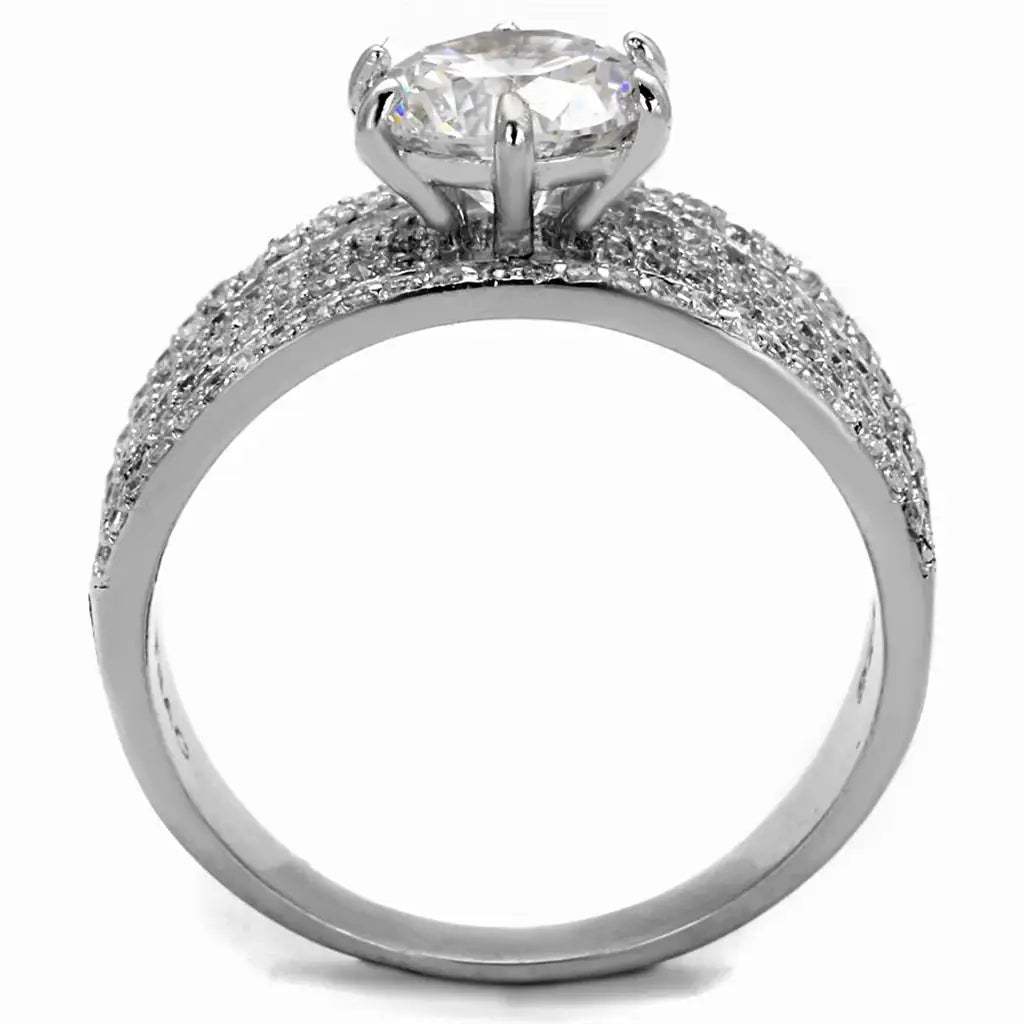 TS473 - Rhodium 925 Sterling Silver Ring with AAA Grade CZ in Clear - Alamode - Flyclothing LLC