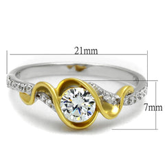 TS475 - Reverse Two-Tone 925 Sterling Silver Ring with AAA Grade CZ  in Clear