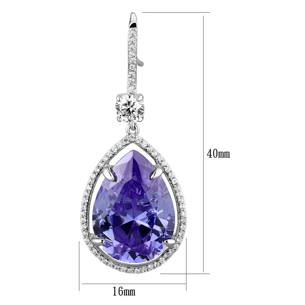 TS477 - Rhodium 925 Sterling Silver Earrings with AAA Grade CZ in Light Amethyst - Alamode - Flyclothing LLC