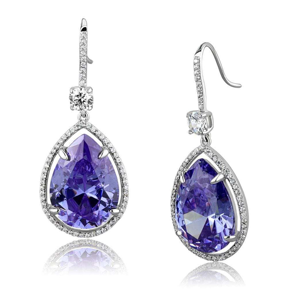 TS477 - Rhodium 925 Sterling Silver Earrings with AAA Grade CZ in Light Amethyst - Alamode - Flyclothing LLC