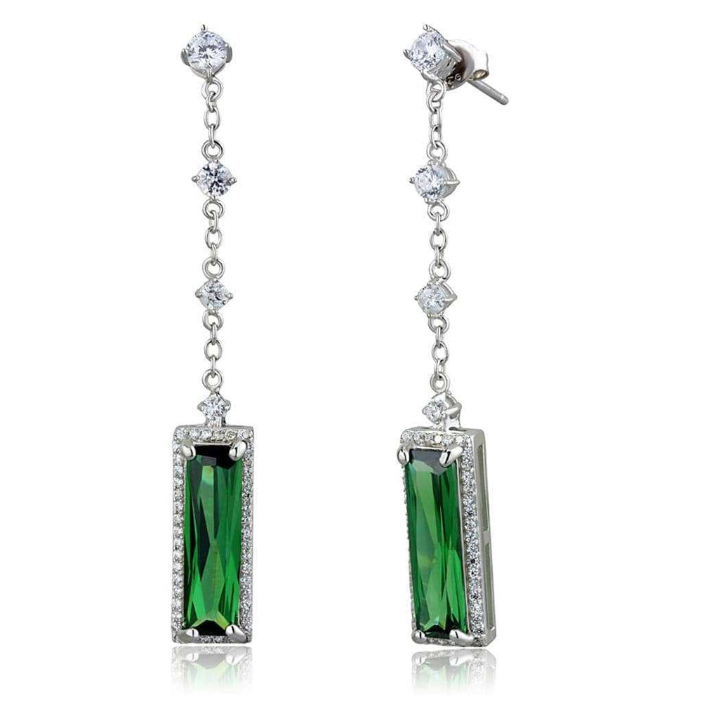 TS478 - Rhodium 925 Sterling Silver Earrings with AAA Grade CZ in Emerald - Alamode - Flyclothing LLC