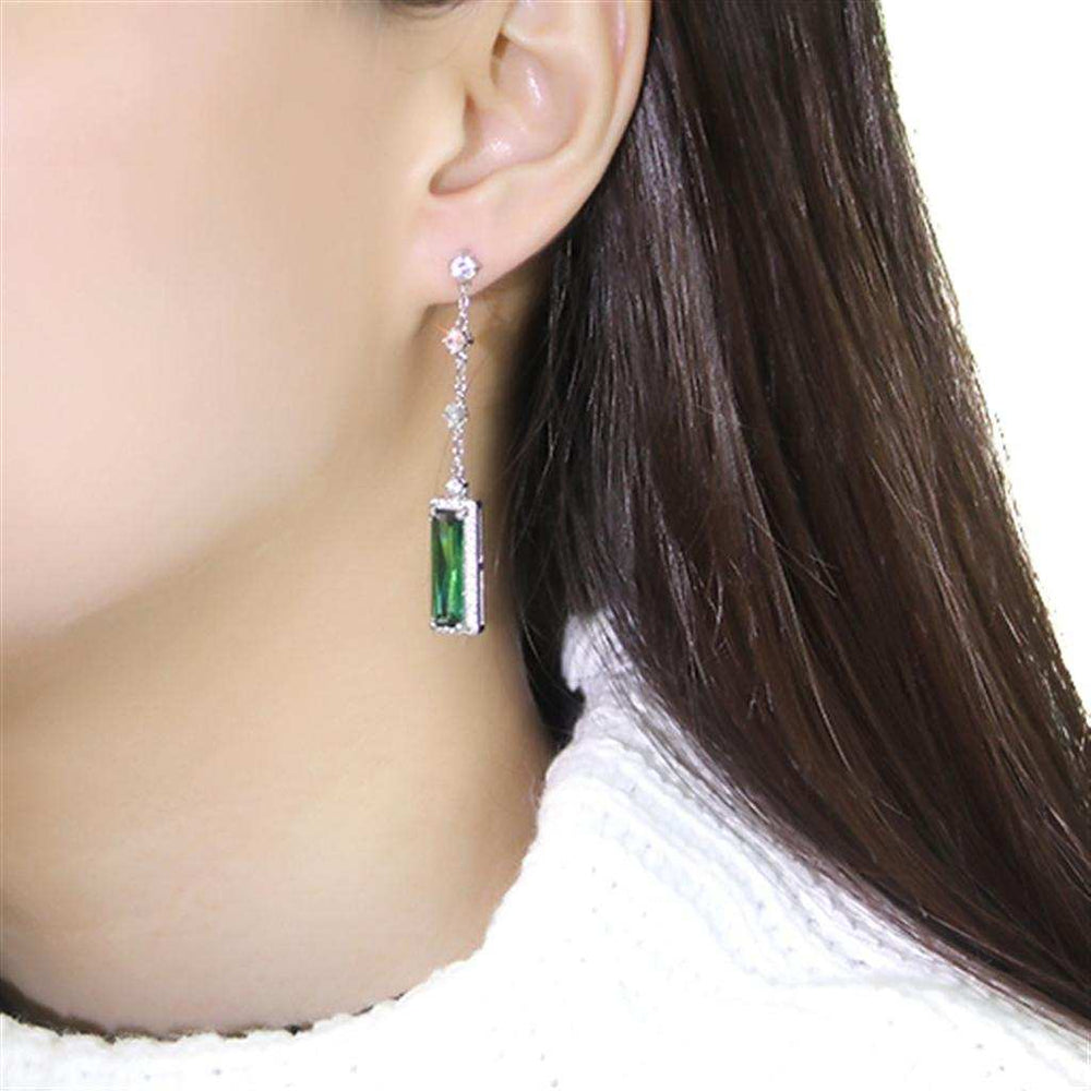 TS478 - Rhodium 925 Sterling Silver Earrings with AAA Grade CZ in Emerald - Alamode - Flyclothing LLC