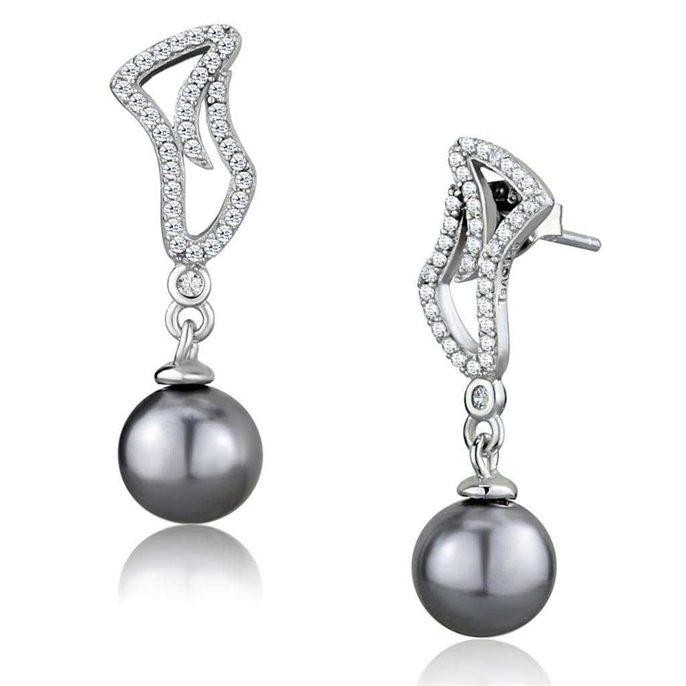 TS479 - Rhodium 925 Sterling Silver Earrings with Synthetic Pearl in Gray - Alamode - Flyclothing LLC