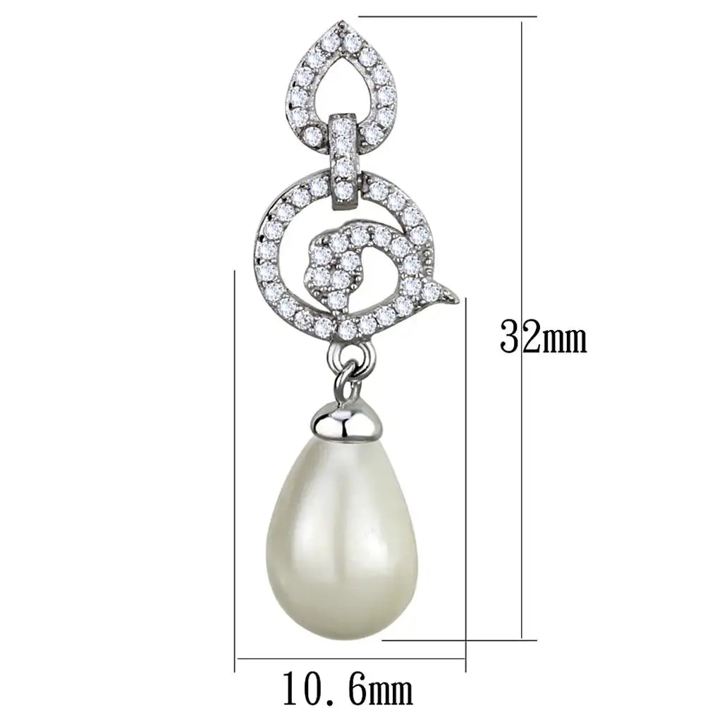 TS480 - Rhodium 925 Sterling Silver Earrings with Synthetic Pearl in Citrine Yellow - Alamode - Flyclothing LLC