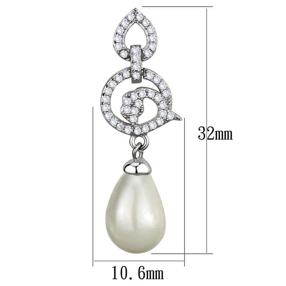 TS480 - Rhodium 925 Sterling Silver Earrings with Synthetic Pearl in Citrine Yellow - Alamode - Flyclothing LLC