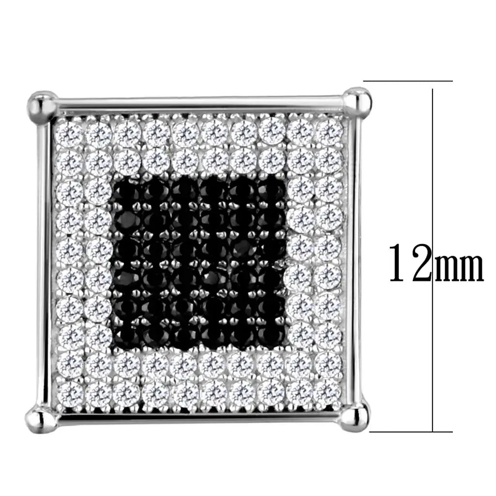 TS481 - Rhodium + Ruthenium 925 Sterling Silver Earrings with AAA Grade CZ in Black Diamond - Alamode - Flyclothing LLC