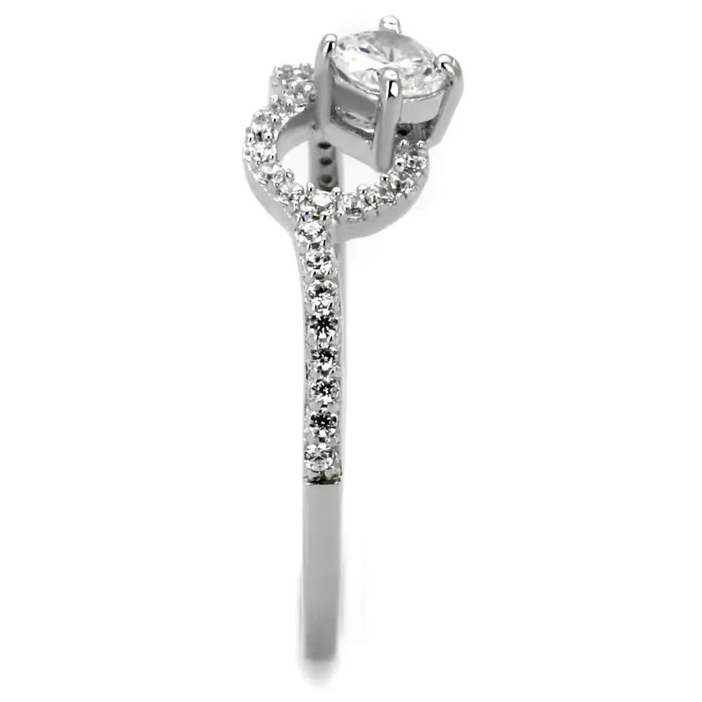 TS485 - Rhodium 925 Sterling Silver Ring with AAA Grade CZ in Clear - Alamode - Flyclothing LLC