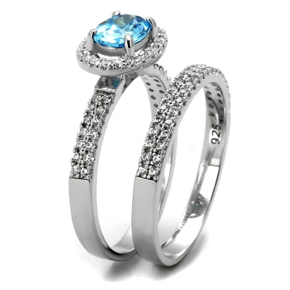 TS490 - Rhodium 925 Sterling Silver Ring with AAA Grade CZ in Sea Blue - Alamode - Flyclothing LLC