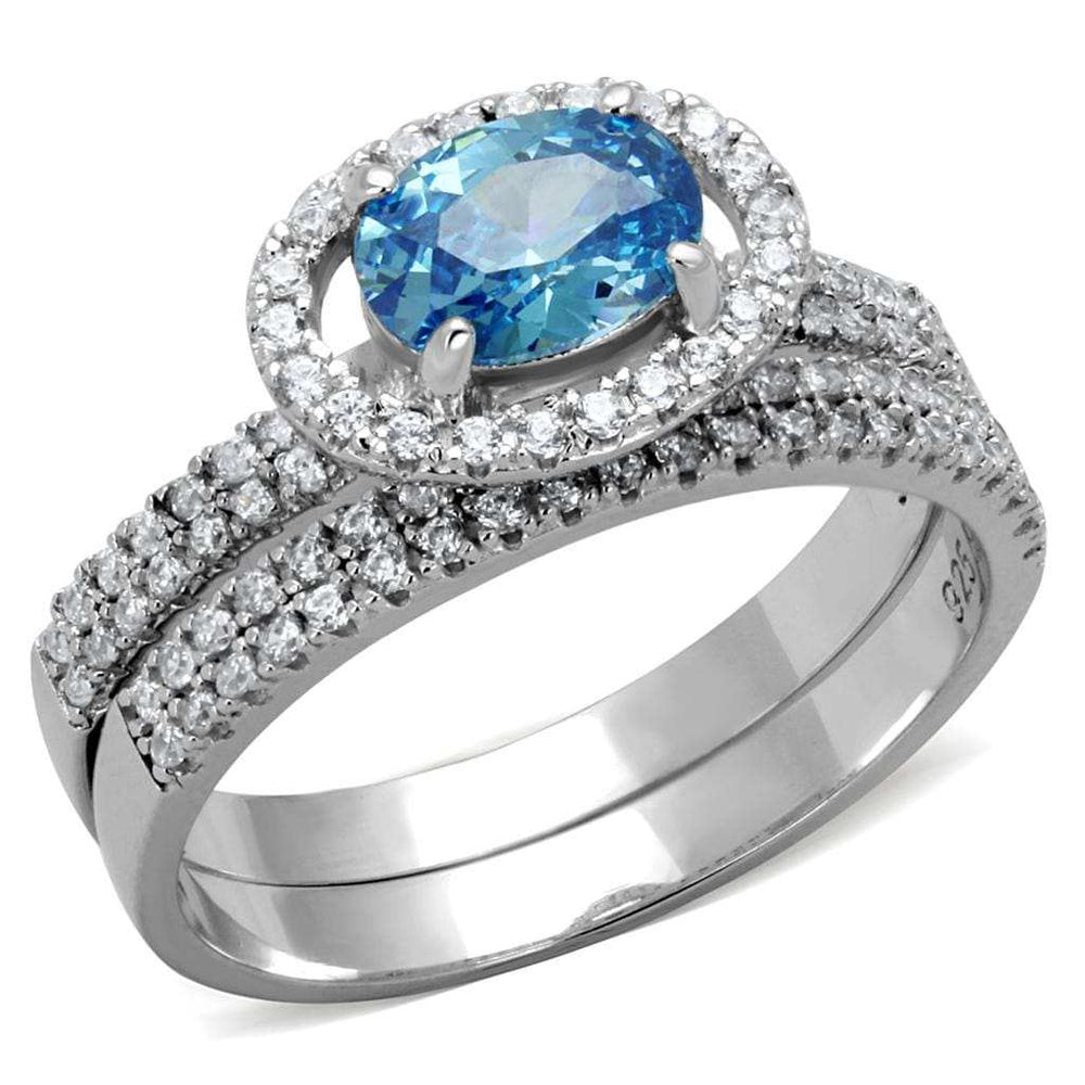 TS490 - Rhodium 925 Sterling Silver Ring with AAA Grade CZ in Sea Blue - Alamode - Flyclothing LLC
