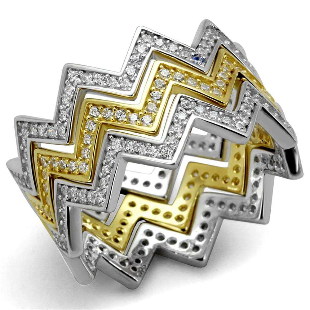 TS492 - Gold+Rhodium 925 Sterling Silver Ring with AAA Grade CZ in Clear - Alamode - Flyclothing LLC