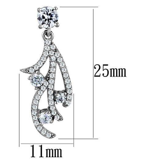 TS495 - Rhodium 925 Sterling Silver Earrings with AAA Grade CZ  in Clear