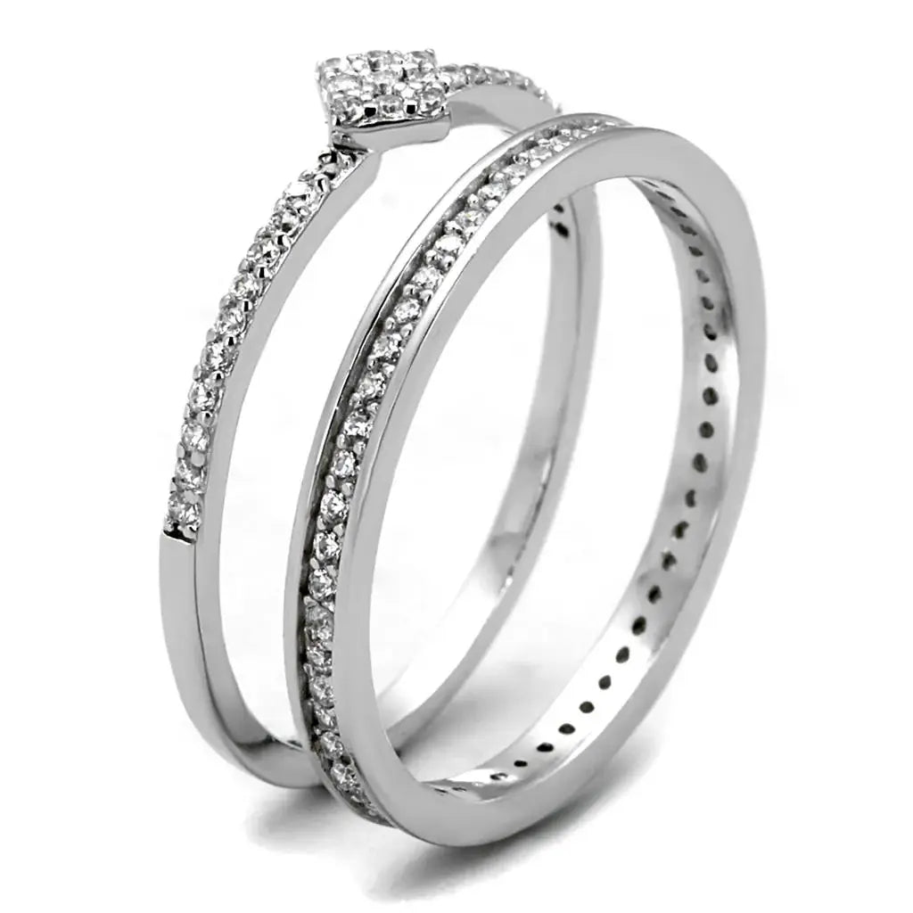 TS498 - Rhodium 925 Sterling Silver Ring with AAA Grade CZ in Clear - Alamode - Flyclothing LLC
