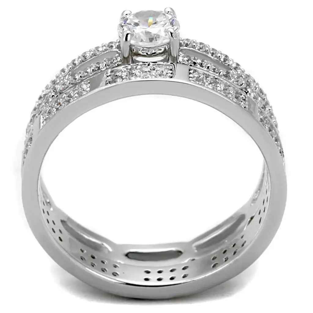 TS499 - Rhodium 925 Sterling Silver Ring with AAA Grade CZ in Clear - Alamode - Flyclothing LLC