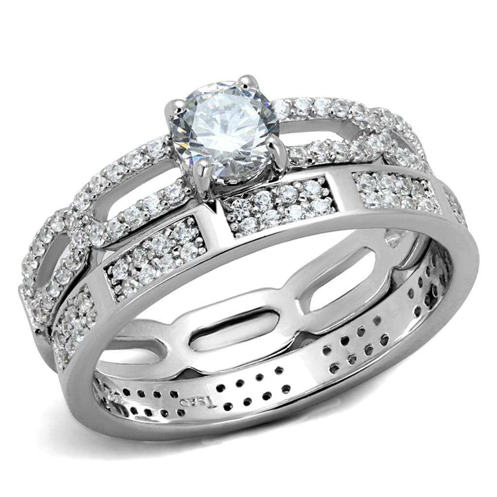 TS499 - Rhodium 925 Sterling Silver Ring with AAA Grade CZ in Clear - Alamode - Flyclothing LLC