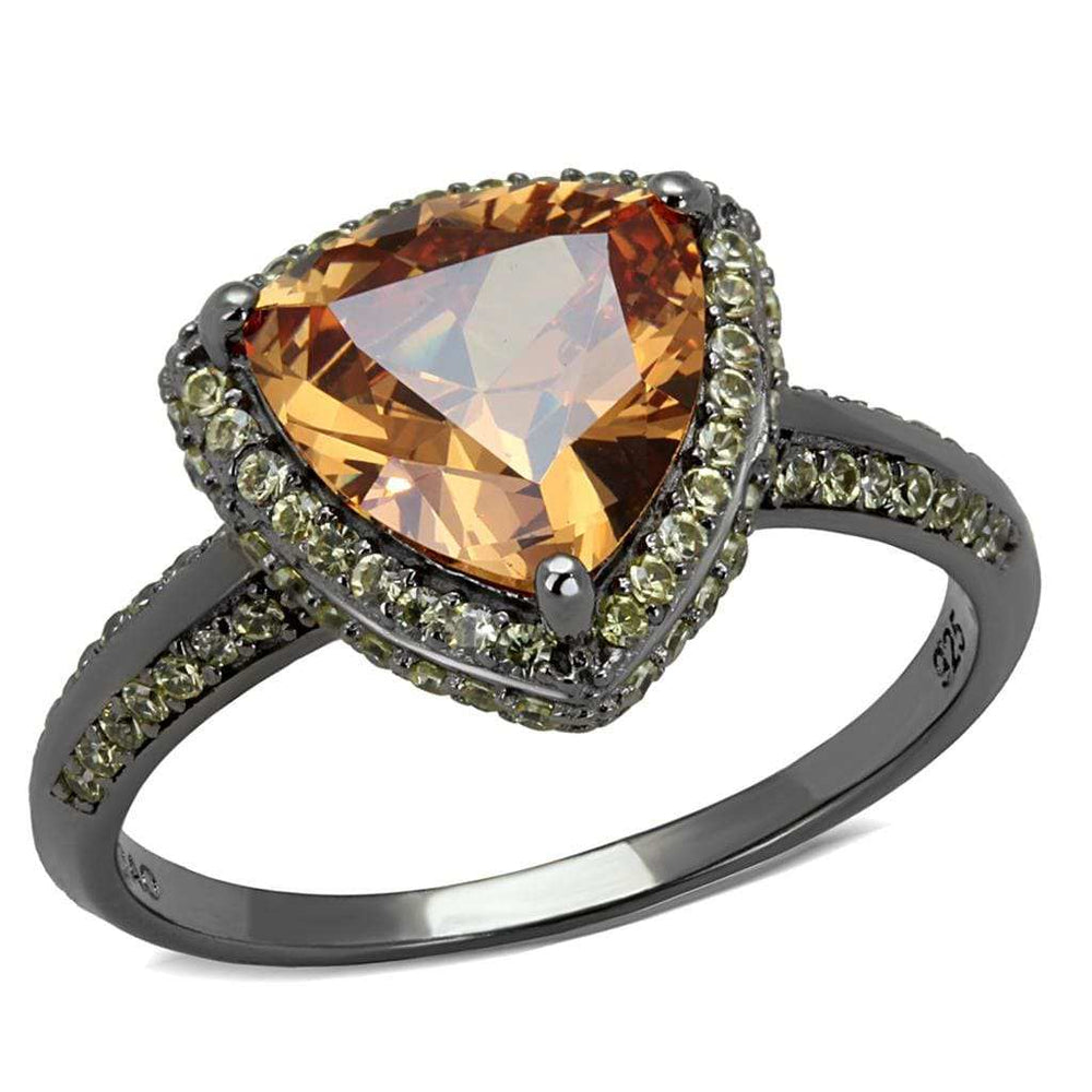 TS501 - Ruthenium 925 Sterling Silver Ring with AAA Grade CZ in Champagne - Alamode - Flyclothing LLC