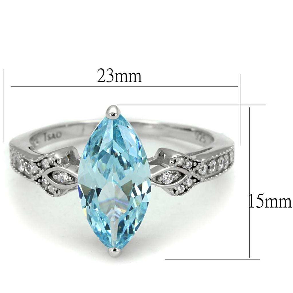 TS502 - Rhodium 925 Sterling Silver Ring with AAA Grade CZ in Sea Blue - Alamode - Flyclothing LLC