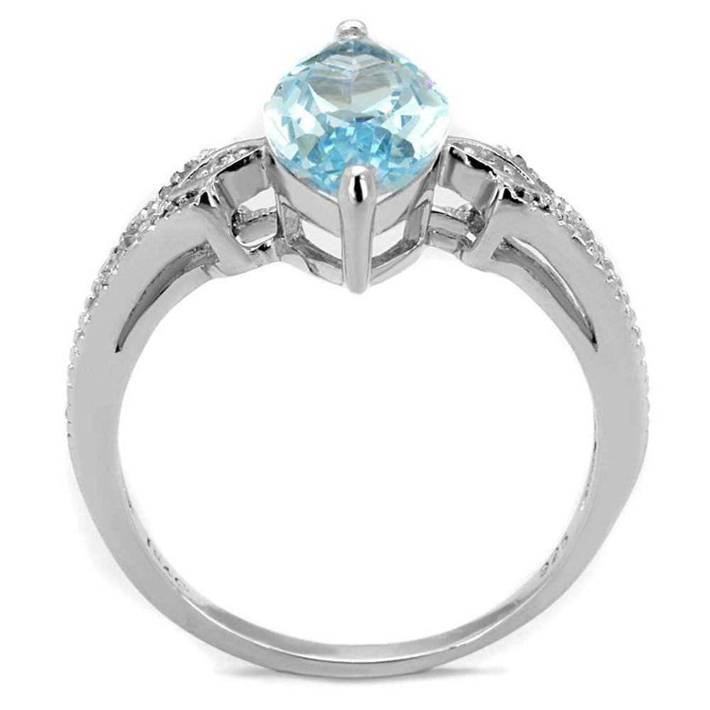 TS502 - Rhodium 925 Sterling Silver Ring with AAA Grade CZ in Sea Blue - Alamode - Flyclothing LLC