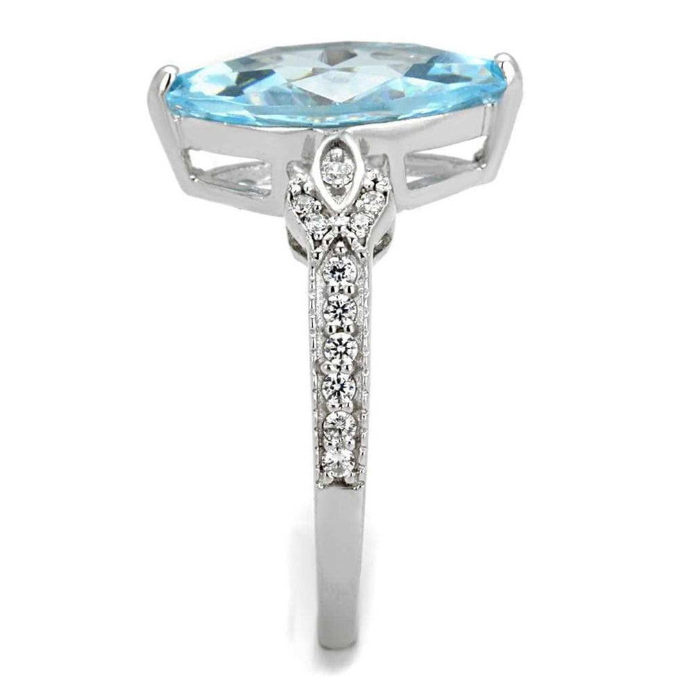 TS502 - Rhodium 925 Sterling Silver Ring with AAA Grade CZ in Sea Blue - Alamode - Flyclothing LLC