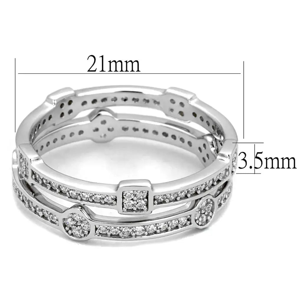 TS503 - Rhodium 925 Sterling Silver Ring with AAA Grade CZ in Clear - Alamode - Flyclothing LLC