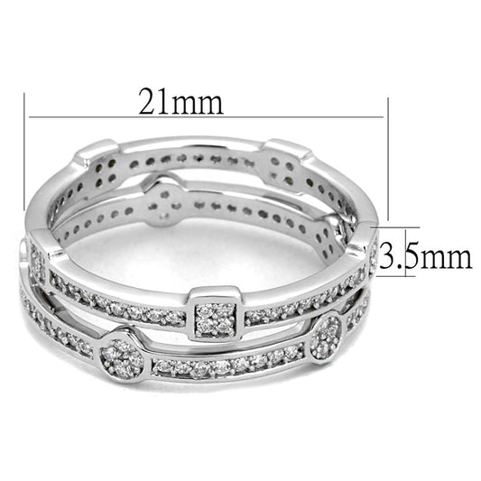 TS503 - Rhodium 925 Sterling Silver Ring with AAA Grade CZ  in Clear