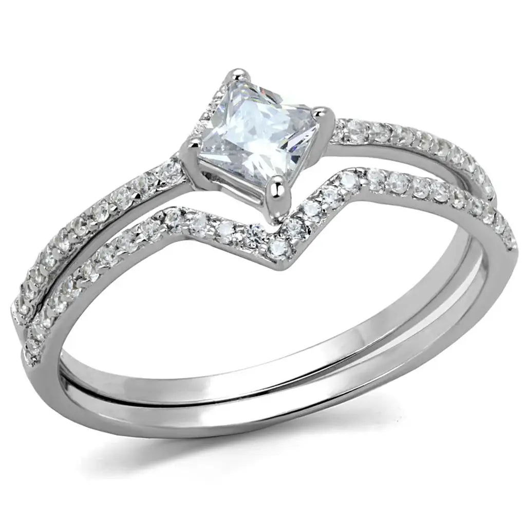 TS504 - Rhodium 925 Sterling Silver Ring with AAA Grade CZ in Clear - Alamode - Flyclothing LLC