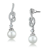 TS506 - Rhodium 925 Sterling Silver Earrings with Synthetic Glass Bead in White - Alamode - Flyclothing LLC