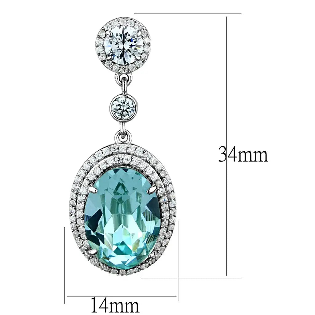 TS508 - Rhodium 925 Sterling Silver Earrings with Top Grade Crystal in Sea Blue - Alamode - Flyclothing LLC