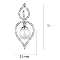 TS510 - Rhodium 925 Sterling Silver Earrings with Semi-Precious Glass Bead in White
