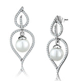 TS510 - Rhodium 925 Sterling Silver Earrings with Semi-Precious Glass Bead in White - Alamode