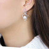 TS510 - Rhodium 925 Sterling Silver Earrings with Semi-Precious Glass Bead in White - Alamode