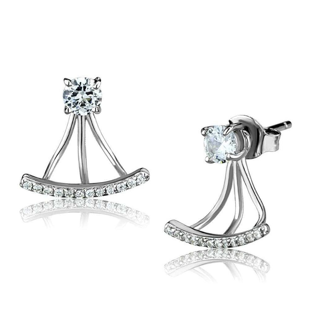TS512 - Rhodium 925 Sterling Silver Earrings with AAA Grade CZ in Clear - Alamode - Flyclothing LLC