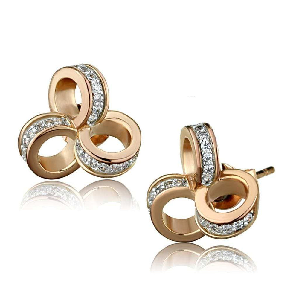 TS513 - Rose Gold + Rhodium 925 Sterling Silver Earrings with AAA Grade CZ in Clear - Alamode - Flyclothing LLC