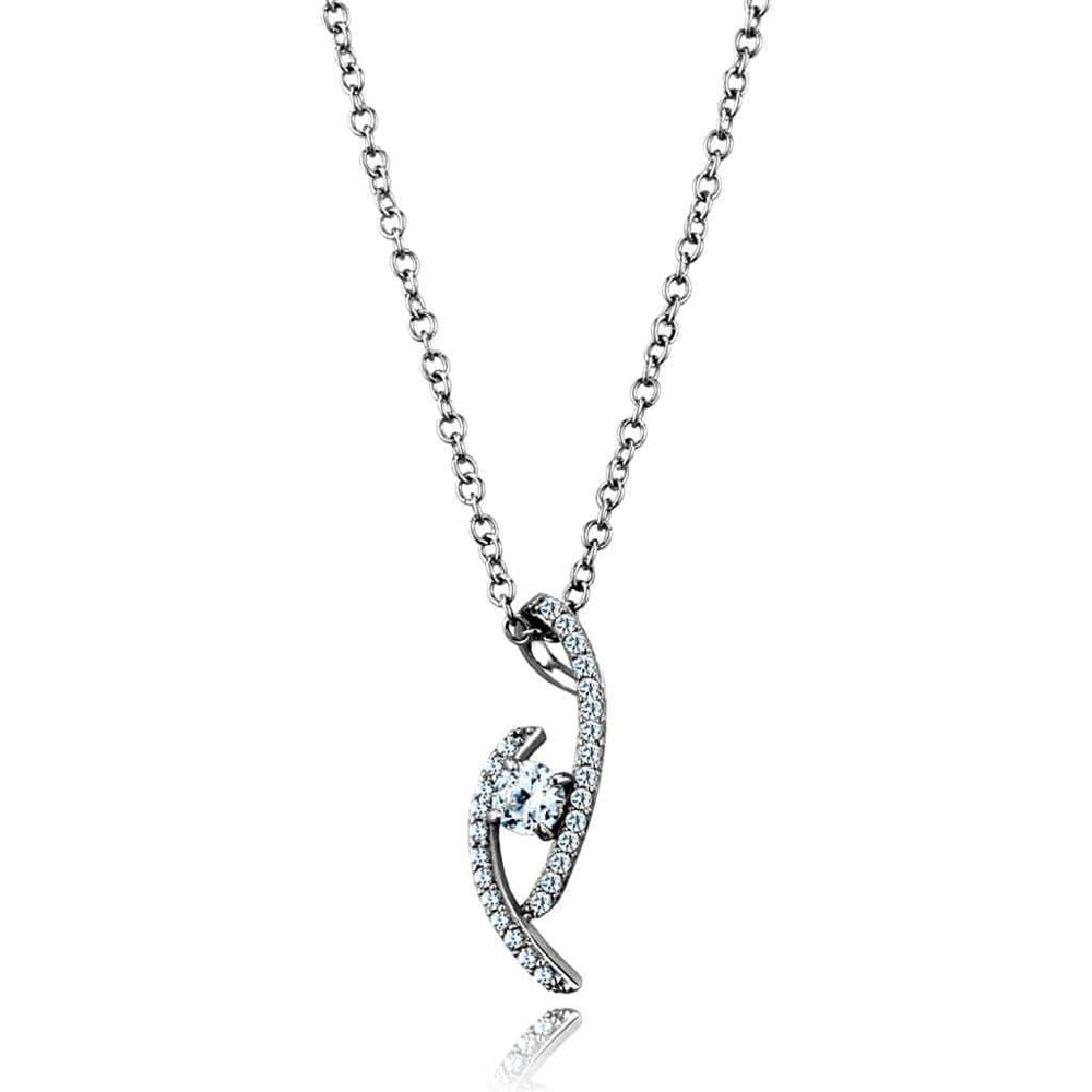 TS515 - Rhodium 925 Sterling Silver Necklace with AAA Grade CZ in Clear - Alamode - Flyclothing LLC