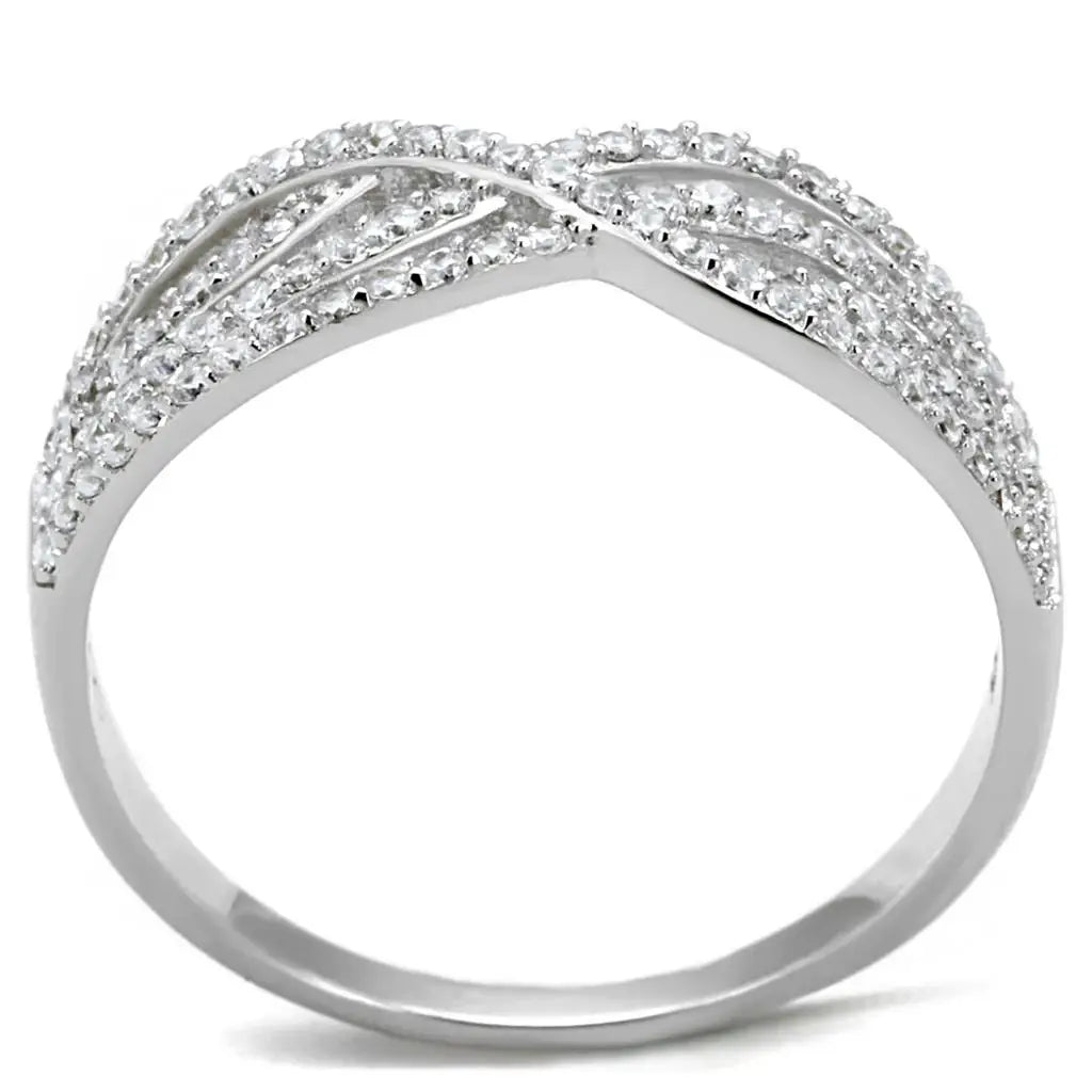 TS516 - Rhodium 925 Sterling Silver Ring with AAA Grade CZ in Clear - Alamode - Flyclothing LLC