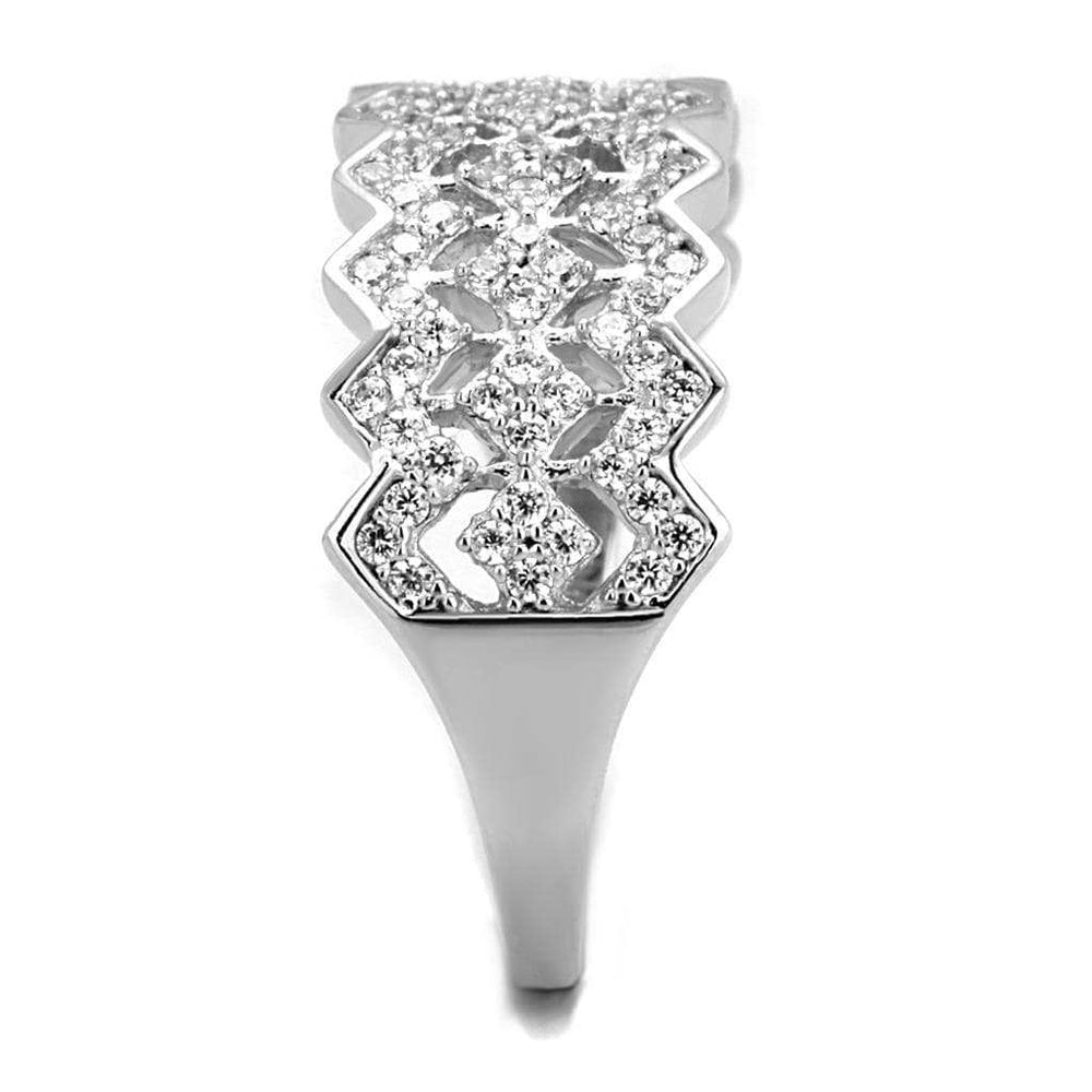 TS517 - Rhodium 925 Sterling Silver Ring with AAA Grade CZ in Clear - Alamode - Flyclothing LLC