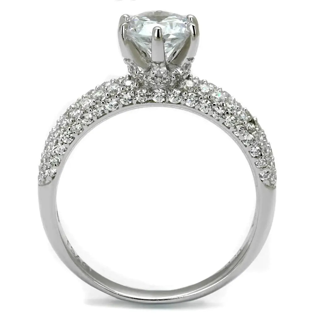TS521 - Rhodium 925 Sterling Silver Ring with AAA Grade CZ in Clear - Alamode - Flyclothing LLC