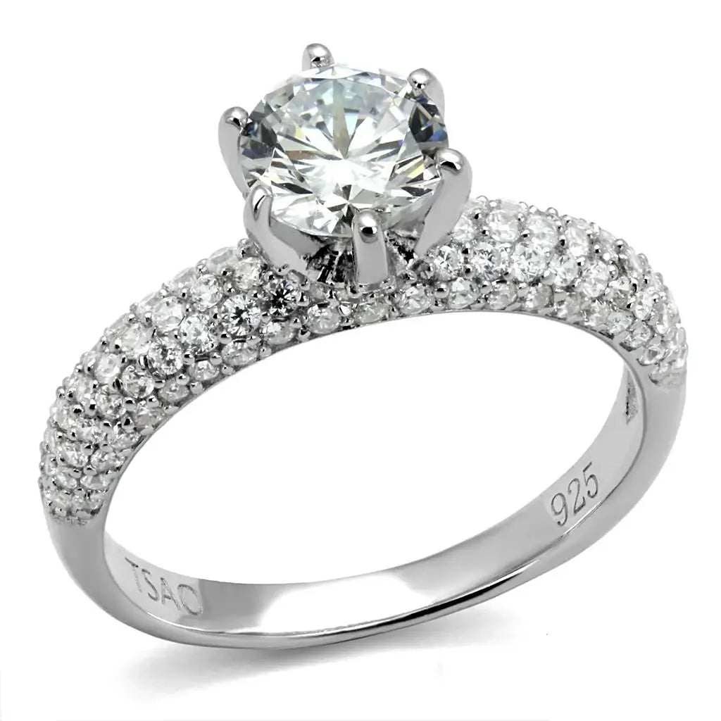 TS521 - Rhodium 925 Sterling Silver Ring with AAA Grade CZ in Clear - Alamode - Flyclothing LLC