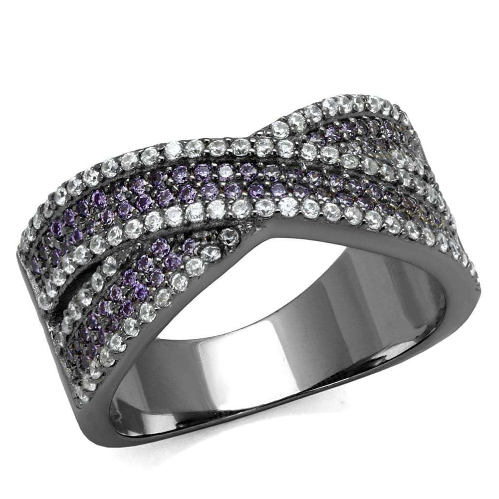 TS522 - Ruthenium 925 Sterling Silver Ring with AAA Grade CZ in Amethyst - Alamode - Flyclothing LLC