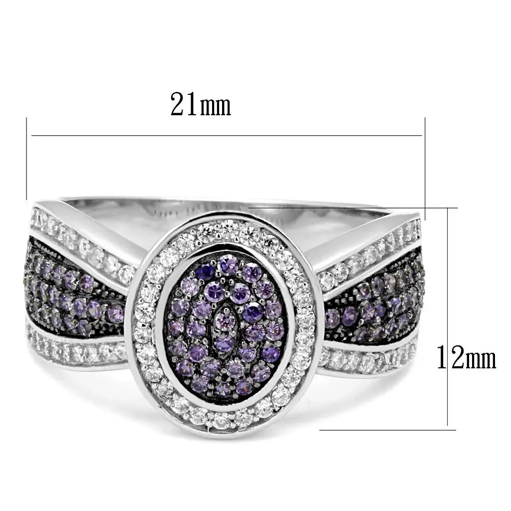 TS523 - Rhodium + Ruthenium 925 Sterling Silver Ring with AAA Grade CZ in Amethyst - Alamode - Flyclothing LLC