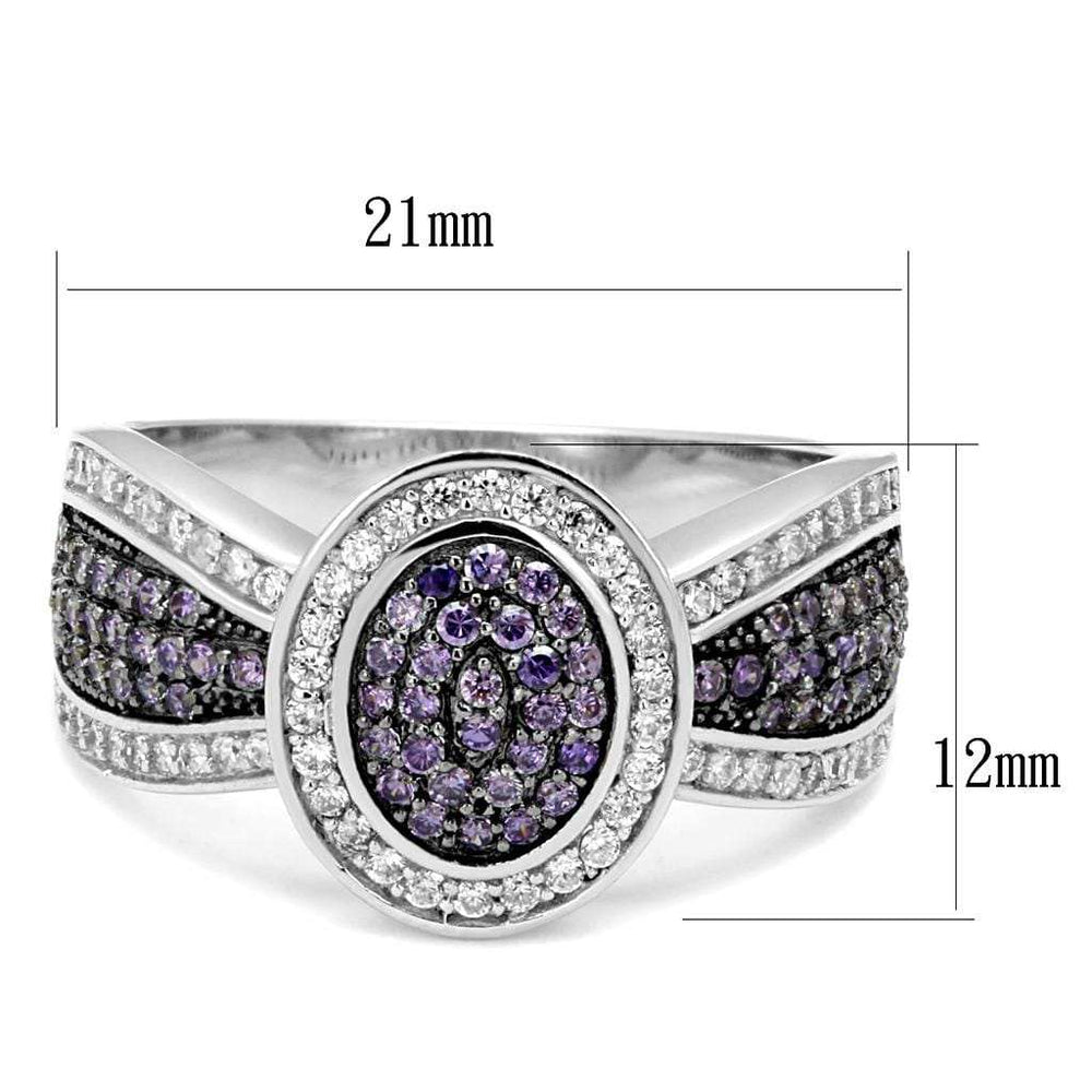 TS523 - Rhodium + Ruthenium 925 Sterling Silver Ring with AAA Grade CZ in Amethyst - Alamode - Flyclothing LLC