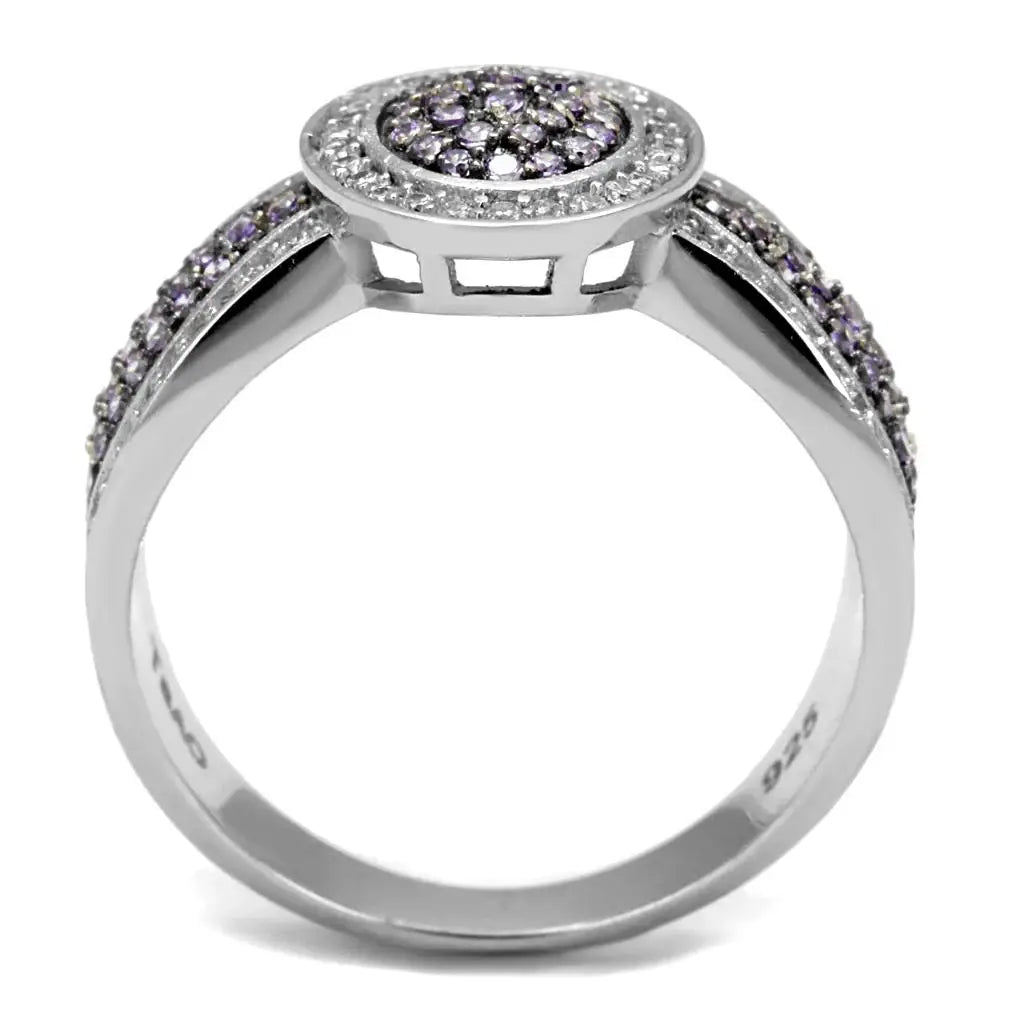 TS523 - Rhodium + Ruthenium 925 Sterling Silver Ring with AAA Grade CZ in Amethyst - Alamode - Flyclothing LLC