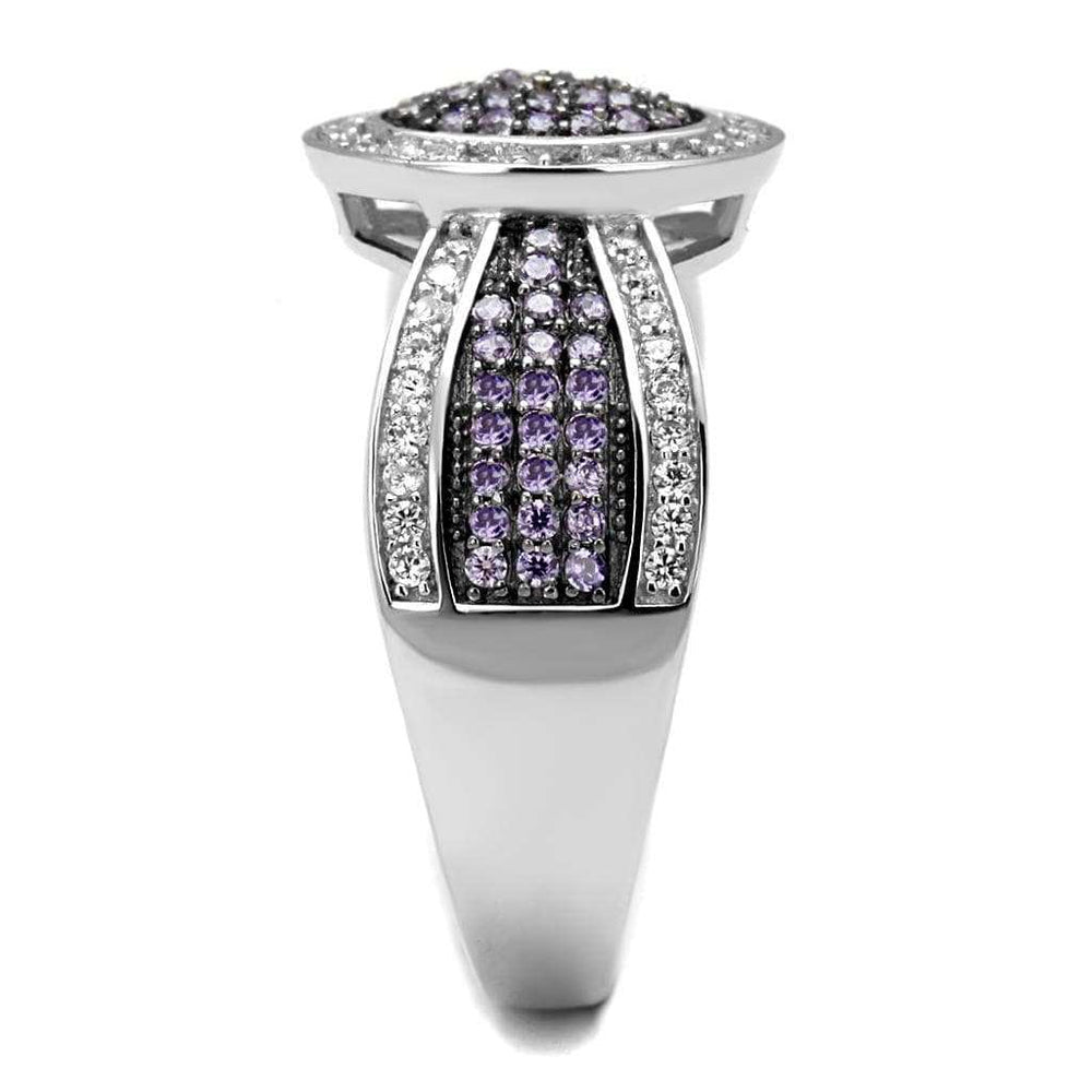 TS523 - Rhodium + Ruthenium 925 Sterling Silver Ring with AAA Grade CZ in Amethyst - Alamode - Flyclothing LLC