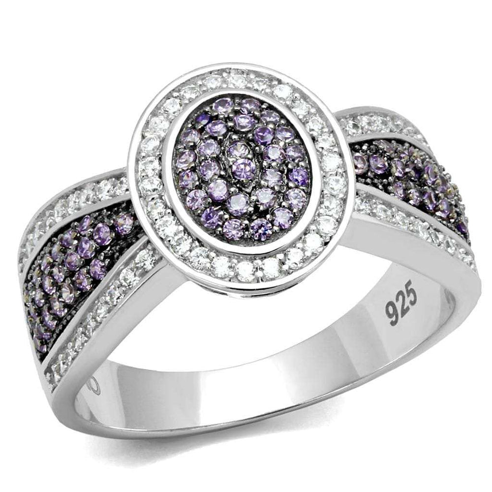 TS523 - Rhodium + Ruthenium 925 Sterling Silver Ring with AAA Grade CZ in Amethyst - Alamode - Flyclothing LLC