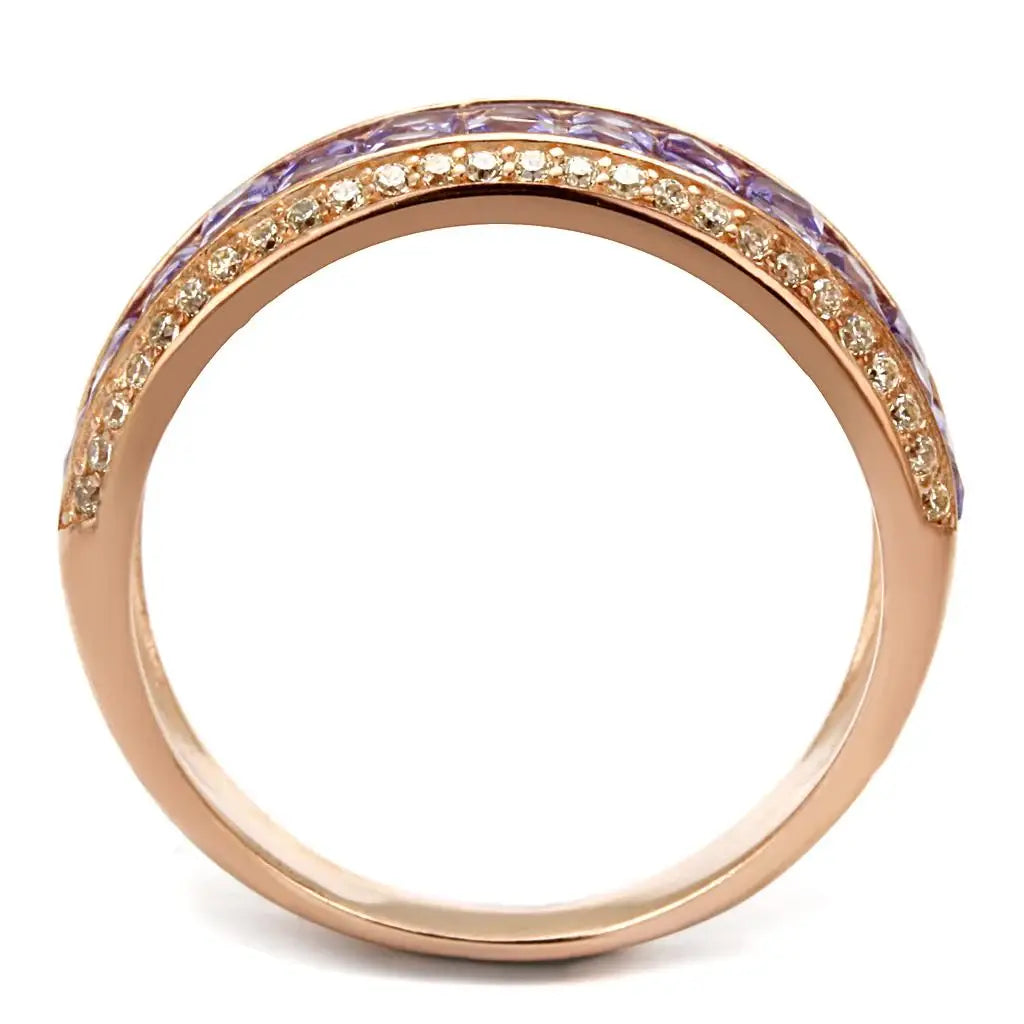 TS525 - Rose Gold 925 Sterling Silver Ring with AAA Grade CZ in Amethyst - Alamode - Flyclothing LLC