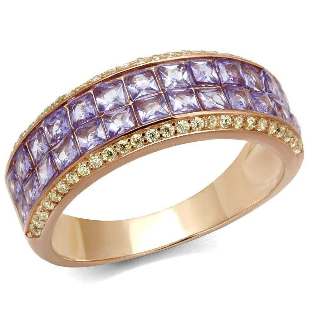 TS525 - Rose Gold 925 Sterling Silver Ring with AAA Grade CZ in Amethyst - Alamode - Flyclothing LLC