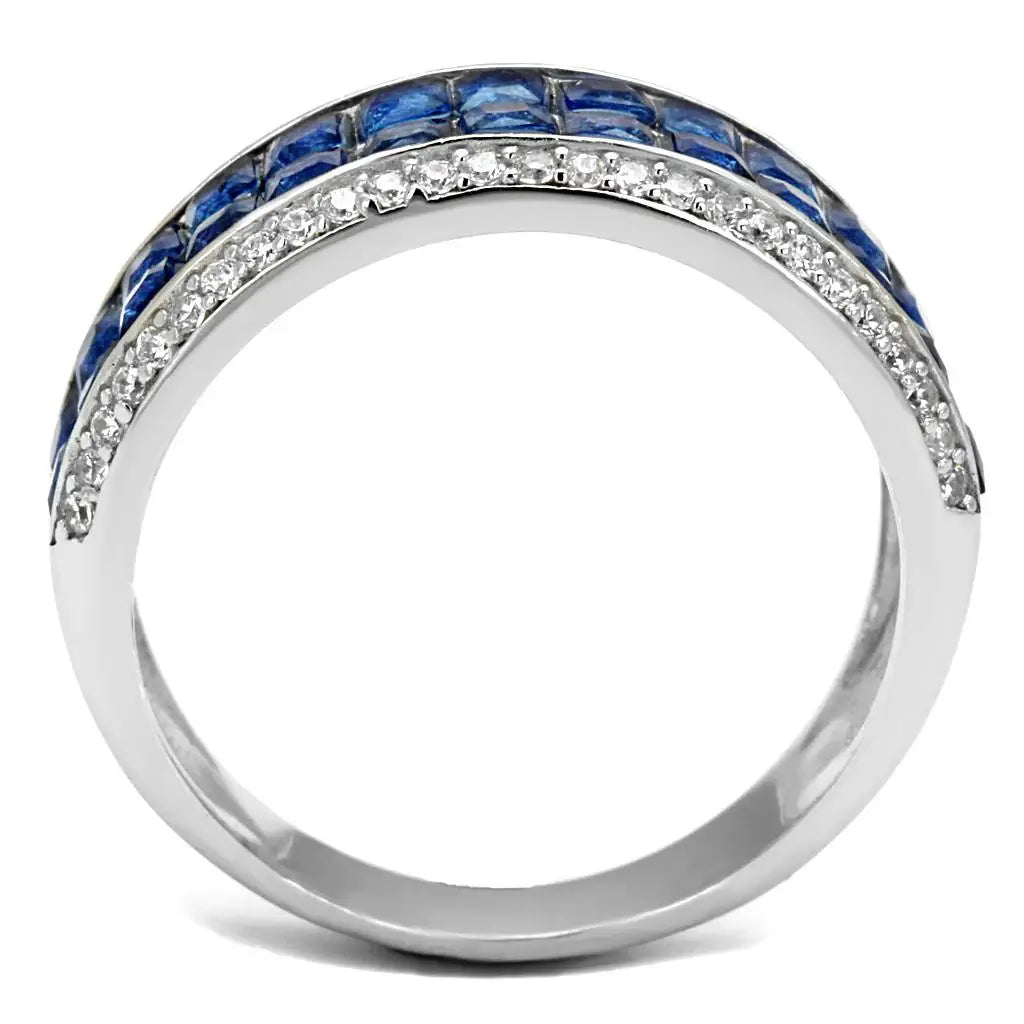 TS526 - Rhodium 925 Sterling Silver Ring with Synthetic Synthetic Glass in Montana - Alamode - Flyclothing LLC