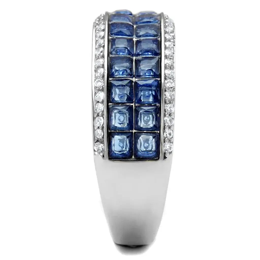TS526 - Rhodium 925 Sterling Silver Ring with Synthetic Synthetic Glass in Montana - Alamode - Flyclothing LLC