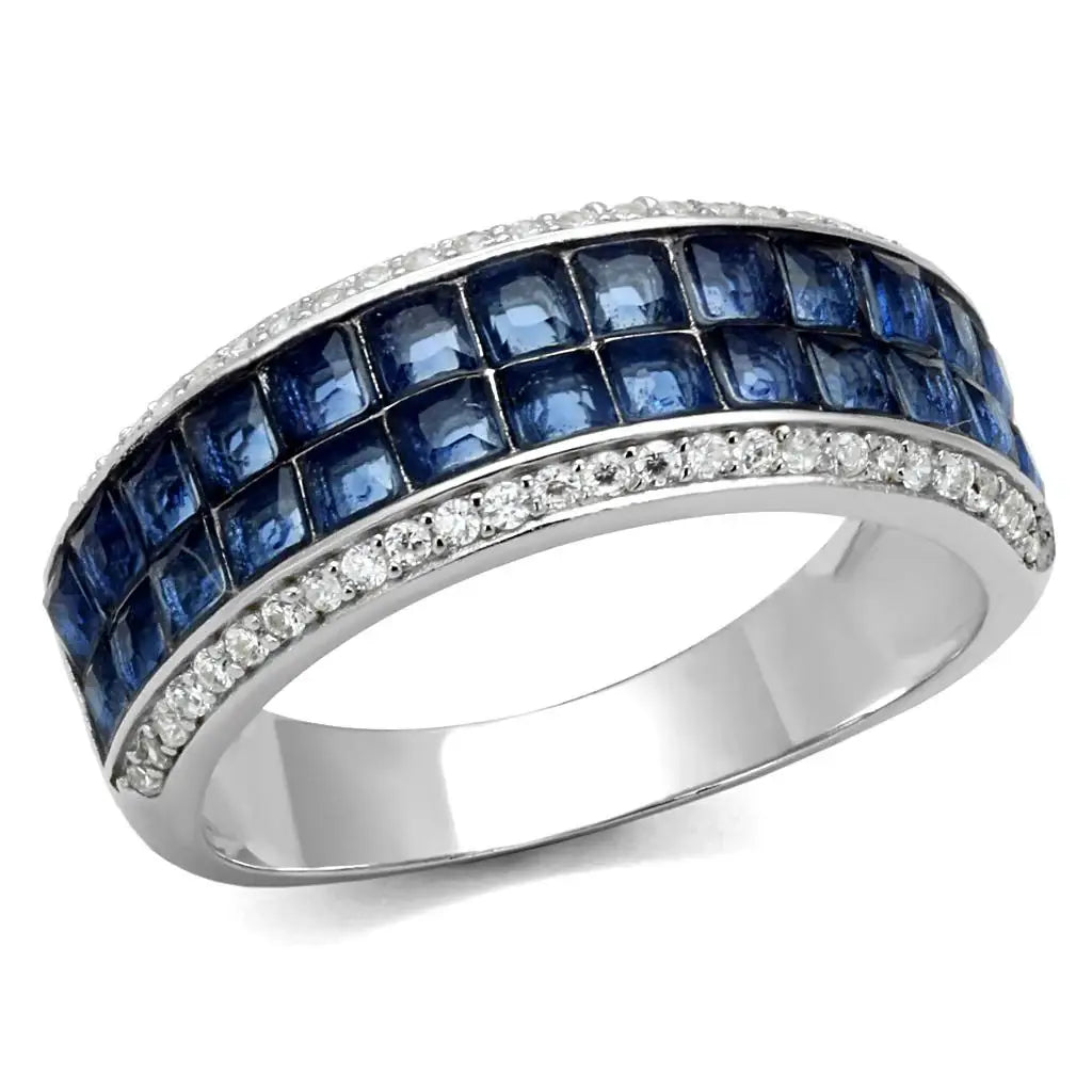 TS526 - Rhodium 925 Sterling Silver Ring with Synthetic Synthetic Glass in Montana - Alamode - Flyclothing LLC
